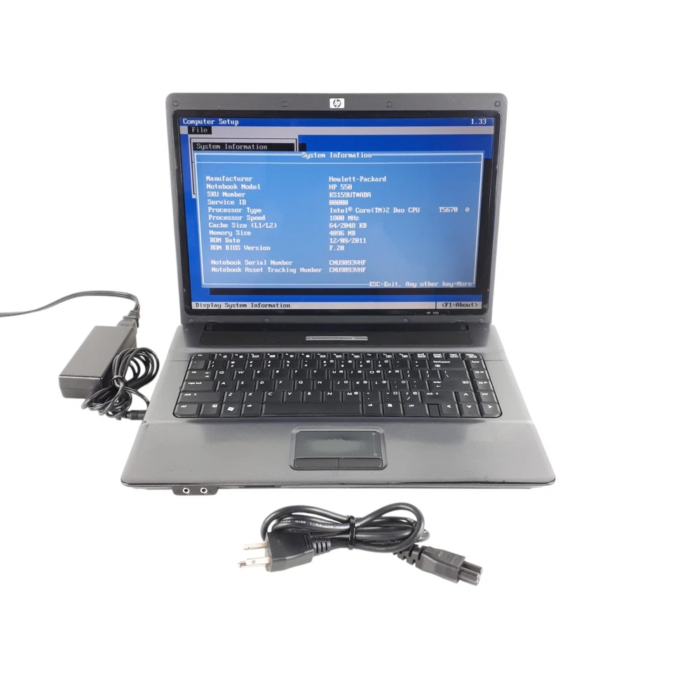 HP 550 HSTNN-I54C 15.4" Laptop Core 2 Duo T5670 4GB RAM Boots To Bios No HDD/OS - Image 1 of 4