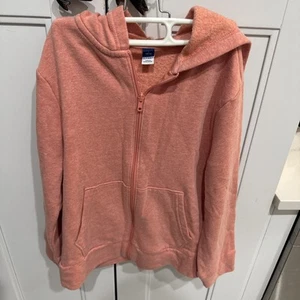 Old Navy Unisex Peach Solid Pocket Zip Up Hooded Zip Up Jacket L 10-12 - Picture 1 of 5