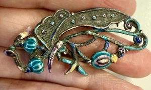 Vintage chinesische Emaille Sterlingsilber Brosche Anstecknadel selten Insekten Design gemarkt 925" - Bild 1 von 6