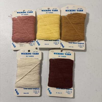 Lot Of 5 Wicking Yarn Mixed Colors Cotton Embroidery Thread Crafts 50 Yds Ea - Image 1 of 4