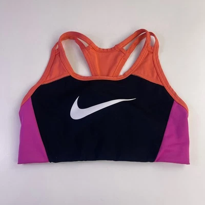 Nike Swoosh Women's Small Medium Support Color Block Sports Bra Black Pink - Image 1 of 4