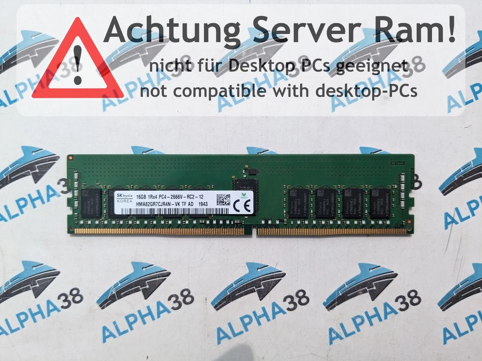 SK Hynix 16 GB DDR4-2666 PC4-21300V-R HMA82GR7CJR4N-VK 1Rx4 1.2 V Server RAM - Bild 1 von 1