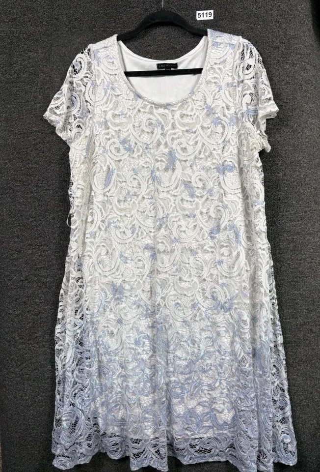Lane Bryant Lace Floral Dress Womens Size 18/20 White & Blue Short Sleeves  - Image 1 of 4