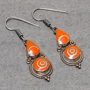 Coral rojo hecho a mano moda bohemia joyería étnica pendientes nepalíes 2.2" ... - Imagen 1 de 6
