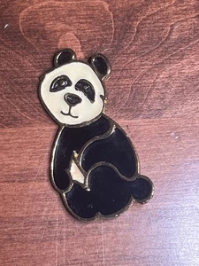 Vintage BEATRIX Black Off White Enamel Panda Pin Brooch - Picture 1 of 2