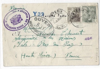 España: 1945; Cubierta a Francia, con censura gobierno San Sebastián, EBES-025 Foto 1 de 3