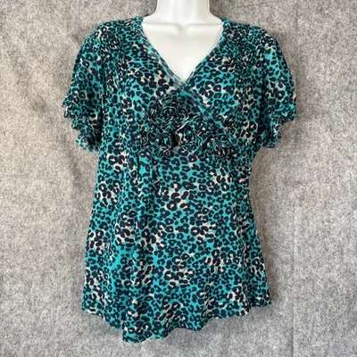 Y2K International Concepts Babydoll Top Womens XL Chiffon Fairy Leopard Whimsy - Image 1 of 4