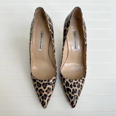 Zapatos de tacón de aguja Manolo Blahnik estampado de leopardo charol 39,5 90 mm  Foto 1 de 4
