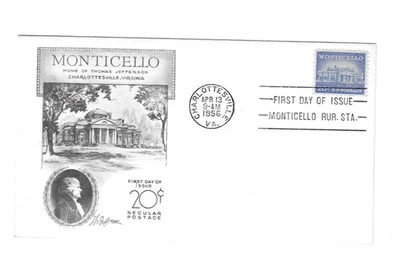 U.S. 1956 FDC Scott 1047 Monticello - Day Lowry cachet - Image 1 of 2