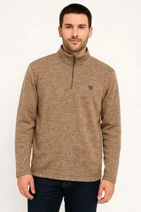 Chaps Suéter Hombres Mediano Marrón 1/4 Cremallera Pullover Polar Sudadera Bolsillos Logo - Imagen 1 de 15