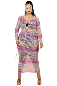 Plus See-through Gradient Fishnet Overlay Dress - Picture 1 of 3