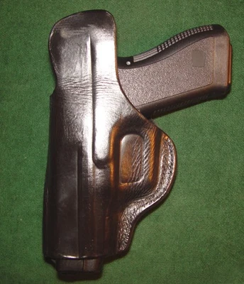 IWB Black Leather Holster with Metal Clip Fits Glock & Similar Automatics - Image 1 of 4