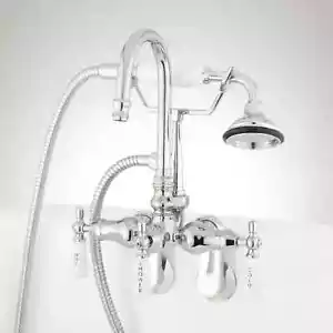 Signature Hardware - Gooseneck Tub-Wall-Mount Faucet & Hand Shower - Chrome - Picture 1 of 3