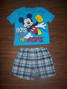 Baby Boy MICKEY MOUSE 2-PC Outfit Shirt Shorts - Talla 12 Meses - Nuevo NWT - AZUL - Imagen 1 de 3