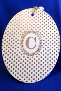 10 Strawberry Street Cheese Board Trivet Gold Polka Dots “C” Monogram Letter - Picture 1 of 4