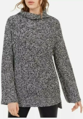 NWT AMERICAN RAG XS S M BLACK MARLED COWL NECK FLARE SLEEVE HI -LOW SWEATER TOP - Image 1 of 4