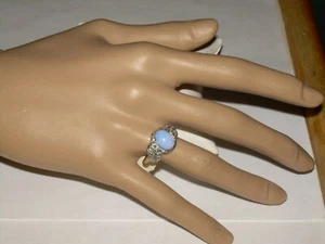 Vintage Faux Opal/Marcasite Ring - CZ/Crystal Size 9, 9.9 mm by 8 mm - Picture 1 of 12