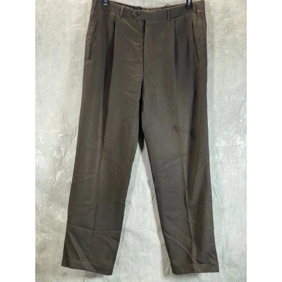Pantalones de vestir CORNELIANI para hombre marrón plisado ajuste regular lana frente plano talla 36R Foto 1 de 4