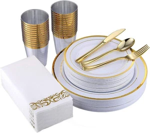 Plastic Dinnerware Full Set 175pc Rose Gold Holidays Disposable - 25 Guests - Picture 1 of 5