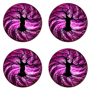 The Tree Of Life 4 Piece Pink Coaster Set, Pagan, Lightning, Fantasy, Mystical - Picture 1 of 3