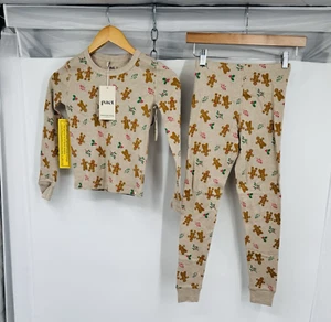 pact Organic Cotton Kids Jolly Gingerbread Holiday Christmas Pajama Set Size 8 - Picture 1 of 9