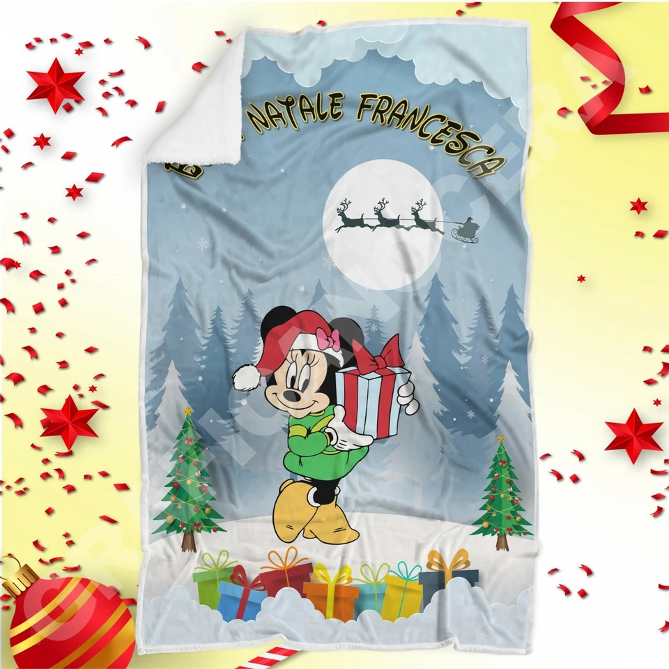 Plaid Natalizio Minnie personalizzato con Nome coperta letto idea regalo - Immagine 1 di 1