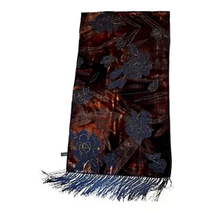Vintage Damen Seide Samt Ausbrenner Herbst Thema Blumen Schal Stola mit Fransen - Bild 1 von 5