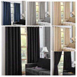 Plush Blackout ReadyMade 2 Curtain Panel Blackout Ne Curtains Eyelet Ring Top - Picture 1 of 9