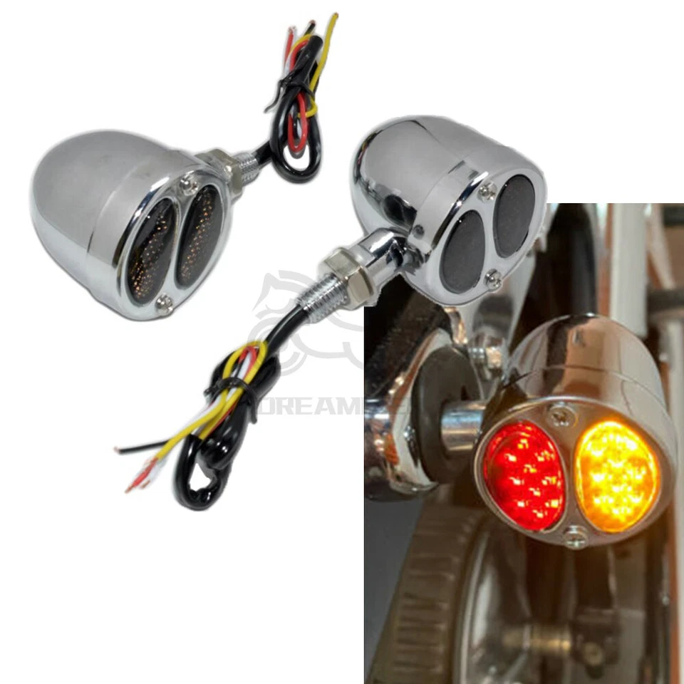 Motorcycle Chrome LED Bullet Running Turn Signal Tail Light For Bobber Cafe - Изображение 1 из 4