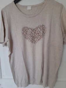 Damen Pullover Kurzarm Feinstrick Beige meliert Spitzenapplikation Gr.44 - Bild 1 von 4