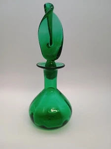 Vintage Hand Blown Art Green Glass Decanter w/twisted Stopper 13.5H 6"Dia - Picture 1 of 7