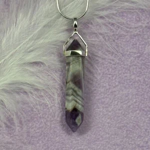 925 Silver Chevron Amethyst crystal double terminated point pendant 4.2g SN52992 - Picture 1 of 4