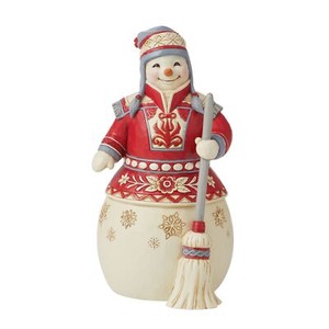 Enesco Jim Shore Heartwood Creek Nordic Noel Snowman with Broom Figure 8.27 Inch
