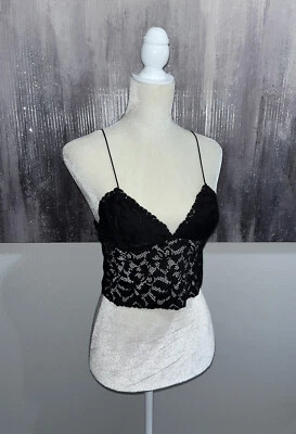 Free People Intimately Black Bra Crop Top Sheer Floral Lace Bralette Cami Small - Image 1 of 4
