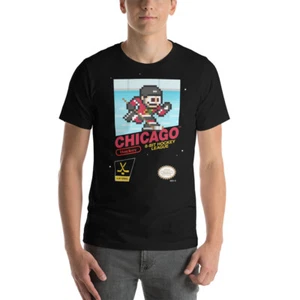Chicago Blackhawks Hockey Team Jersey 8-bit Retro NES Nintendo Tee T-Shirt - Picture 1 of 13