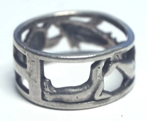 VTG Sterling Silver Sea Ocean- Dolphin-Shark-Turtle Band Ring-Waldeck Jewelers - Picture 1 of 6