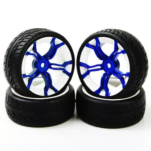 4x 1:10 RC Gummi Reifenfelgen Rad flach Rennen auf der Straße Auto PP0150 + MPNWB 12 mm Sechskant - Bild 1 von 6