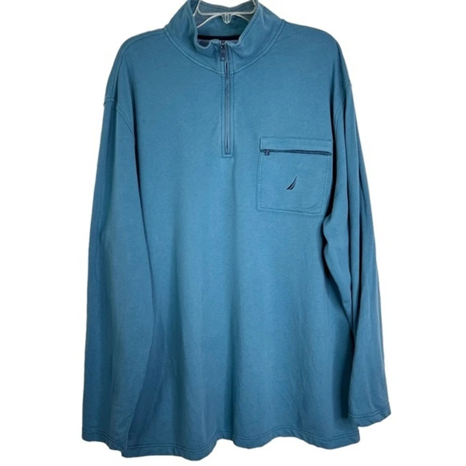 Camisa Pullover de Rugby Nautica 1/4 Cremallera Manga Larga Cuello Simulado en Azul Para Hombre Talla XXL Foto 1 de 4