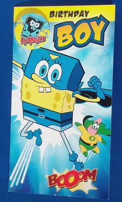 Spongebob Birthday Boy card  Spongebob Squarepants birthday card with badge - Image 1 of 2
