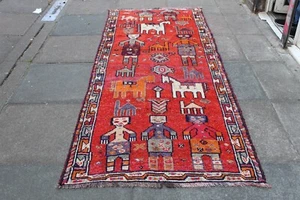 Corredor Pictórico Oriental De Lana Rojo Hecho A Mano Tradicional 270x105cm - Picture 1 of 14