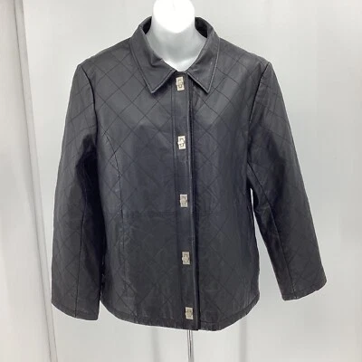 Dialogue Women's Size M Black Leather jacket Latch & Twist Diamond Stitched - Image 1 of 4