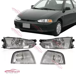 Fits 1997-02 Mitsubishi Mirage 2Dr Coupe Headlights Corner Lamps Chrome Set 4pcs - Foto 1 di 6