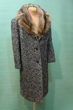 Exklusiver Tweed Woll Mantel Pelz Fell Kragen ca 44/L grau vintage Einzelstück