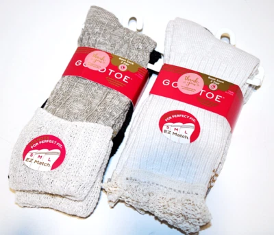 金色鞋头靴袜 4 对女式女孩黑色蕾丝奶油色 2 包大号 — 第 1/4 张图片