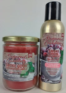 Rauch Geruch Vernichter 13oz Kerze 7oz Spray gezuckerte Cranberry Set - Bild 1 von 2