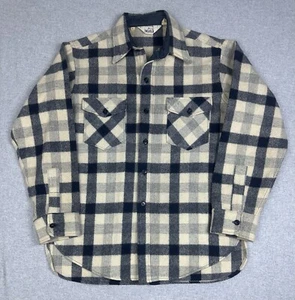 Woolrich Vintage Años 80 Para Hombres L Azul Gris Lana a Cuadros Franela Pesada Hecho en EE. UU. Exterior - Imagen 1 de 12