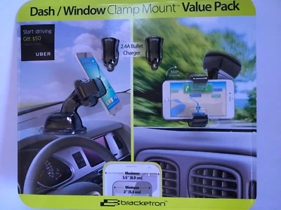 Soporte para teléfono celular Bracketron 2- Montaje en tablero/ventana + 2-2.4A cargadores de bala  Foto 1 de 4