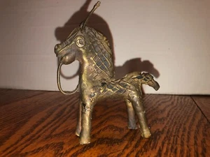 Vintage Pferd Dhokra Orissa Indien Stamm handgegossen Bronze verlorenes Wachs 4 3/4" hoch - Bild 1 von 10