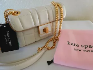 New Kate Spade Evelyn Quilted SMALL Leather Ivory Shoulder Bag with Chain Strap - Picture 1 of 10