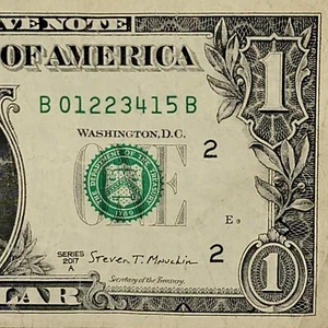 Billete de un dólar número de serie elegante escalera gruesa de cuatro dígitos B01223415B DC 2017A - Imagen 1 de 8